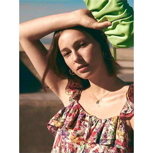 LOVESHACKFANCY Silk Cotton Floral Ruffle Trim Square Neck Mini Dress S - Picture 3 of 9